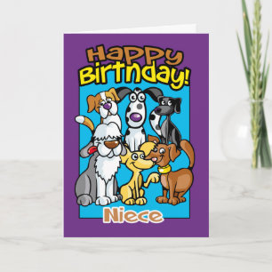 Niece, Birthday Celebration Hundar, massor av hund Kort