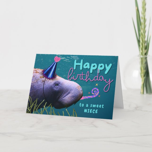 Niece Birthday Cute Manatee i Party Kort (Framsida)