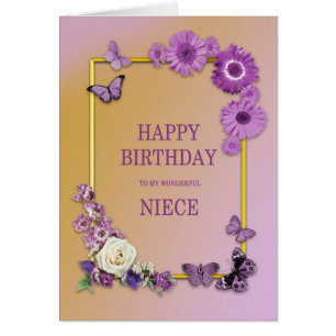 Niece Birthday Flowers och Butterflies Hälsningskort