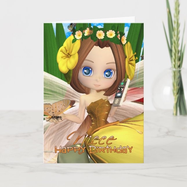 Niece Birthday-kort med moonies cutie Fall Fairy Kort (Framsida)