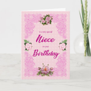 Niece Birthday med Rosa ros Card Kort