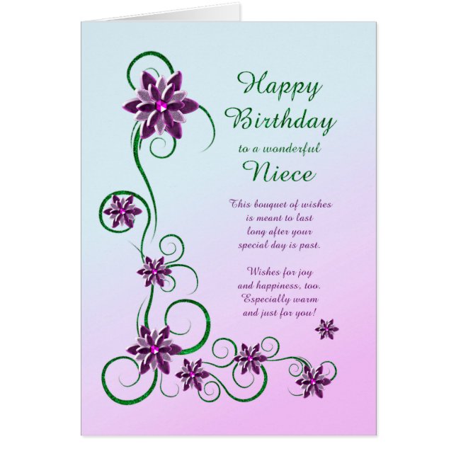Niece Birthday med Scrollsar och blommor Hälsningskort (Framsidan)