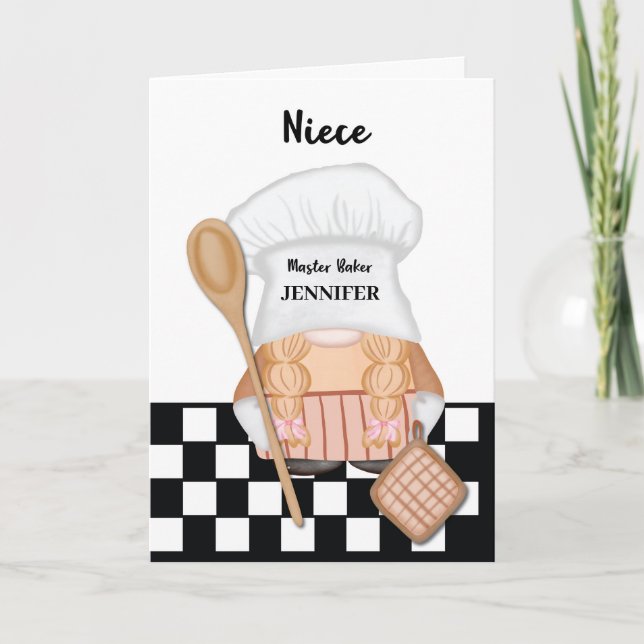 Niece Birthday Whimsical Gnome Baker Baking Kort (Framsida)