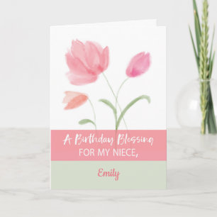 Niece Custom Name Religiösa Birthday Blating Rosa Kort