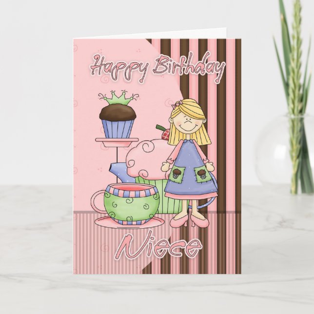 Niece Cute Birthday Card - Muffinsar och tea Kort (Framsida)