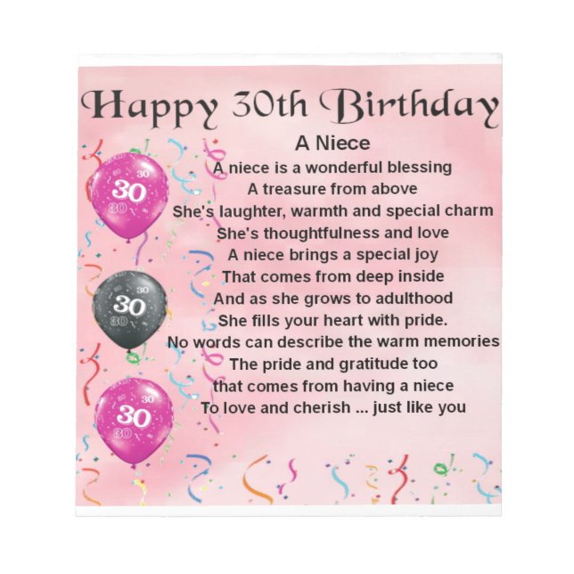 Niece Dikt - 30års födelsedag Anteckningsblock (Framsida)