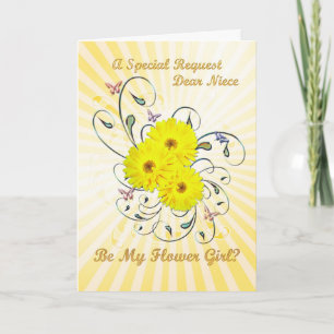 Niece, flowergirl inbjudan, gula blommor tack kort