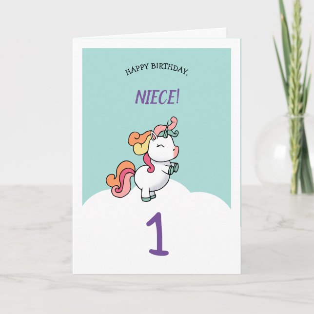 Niece-födelsedagskort med söt unicorn kort (Framsida)