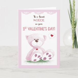 Niece, första Alla hjärtans dag, Rosa Nalle på Gra Helgkort