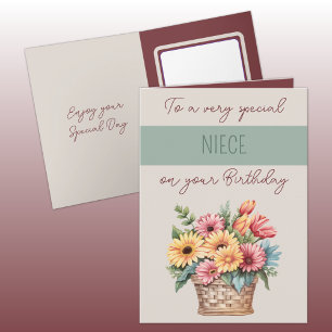 Niece gerbera grönt beige födelseår kort