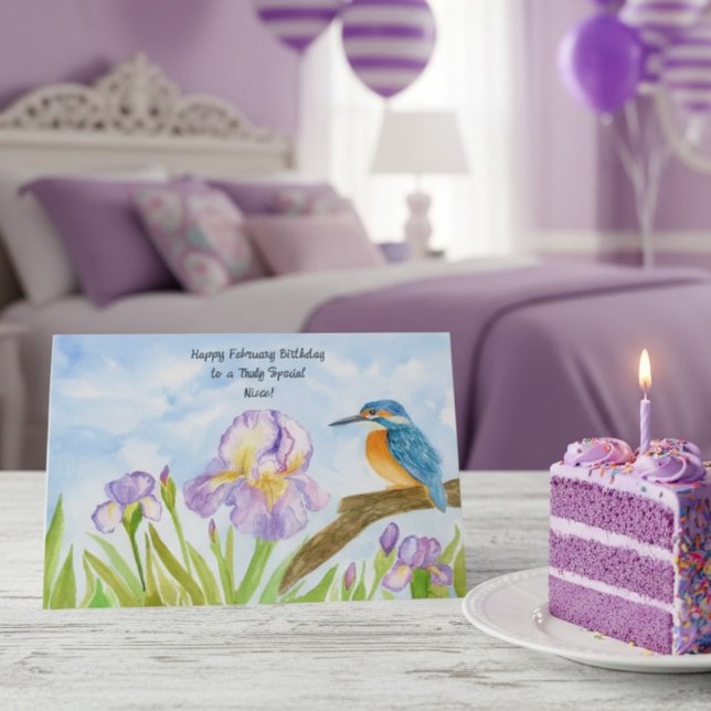 Niece Glad födelsedag i februari Kungsfiskare Kort (Skapare uppladdad)