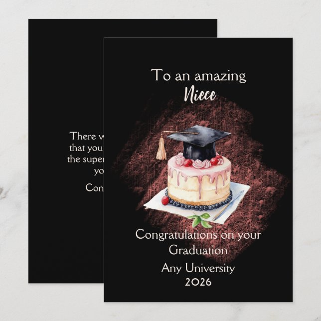 Niece Graduation Cap and Cake Congratulations (Fram/baksida)