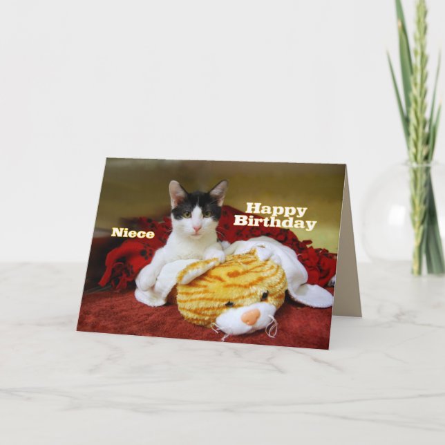Niece Grattis på födelsedagen Kitten med Leksak Ti Kort (Framsida)