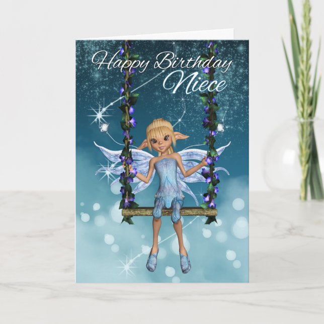 Niece Grattis på födelsedagen sötfairy på blomsågn Kort (Framsida)