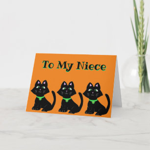 NIECE HALLOWEEN HELGDAG CARD BLACK CAT-ORANGE KORT