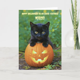 Niece Halloween Little Black Cat Kitten Kort