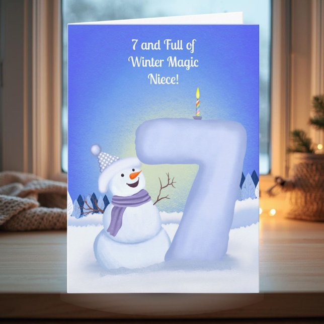 Niece Happy 7th Birthday Snowman  Kort (Skapare uppladdad)