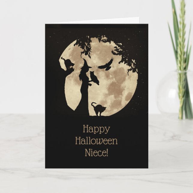 Niece Happy halloween Cute Witch Familiars Kort (Framsida)