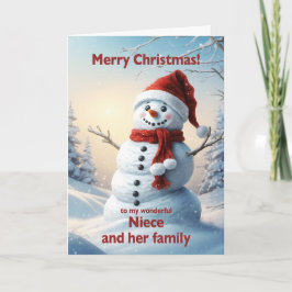 Niece och hennes familjejul Snögubbe Helgkort