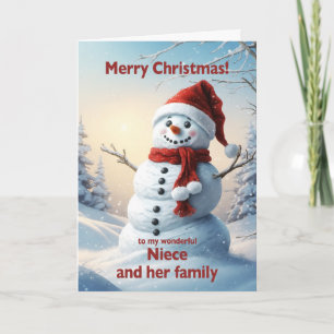 Niece och hennes familjejul Snögubbe Helgkort