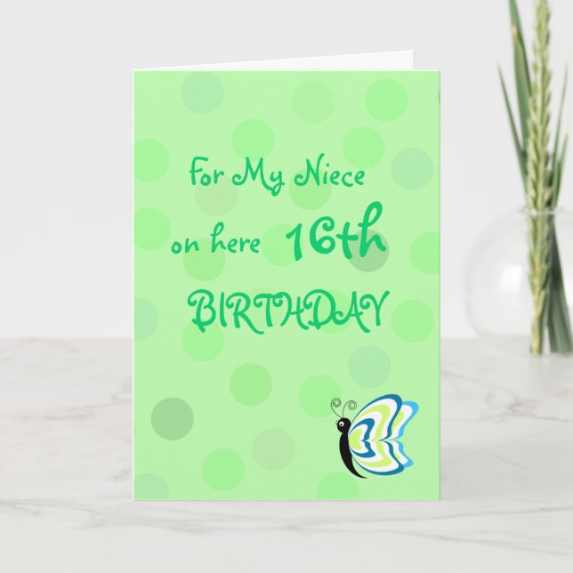 Niece Polka Dot Butterfly Birthday Card Kort (Framsida)