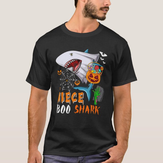 Niece Shark Boo Halloween Shark Boo Ghost Candy Pu T Shirt (Framsida)