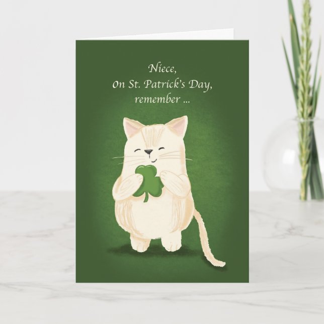 Niece St. Patrick Day Cute Kitten Holding Shamrock Kort (Framsida)