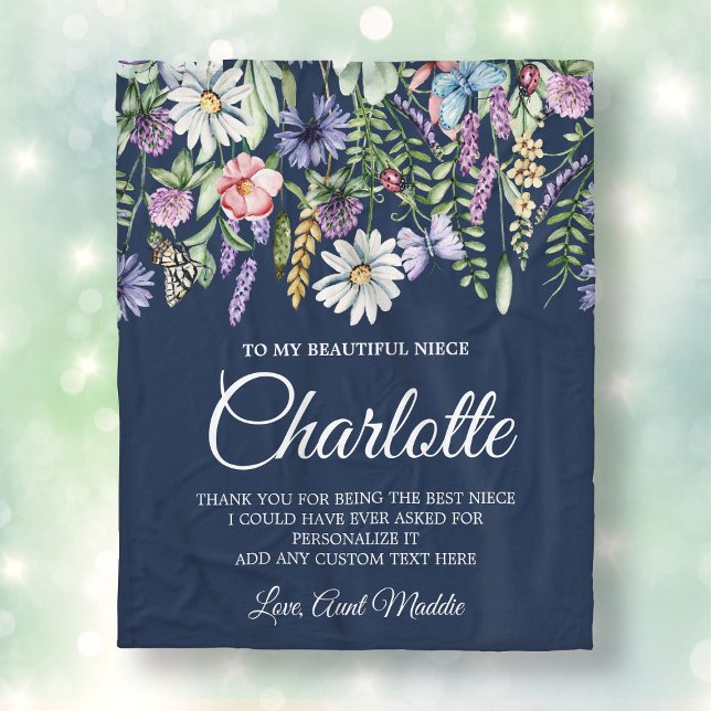 Niece WildblommPersonlig Message Fleecefilt (Niece Wildflowers Personalized Message Fleece Blanket
)
