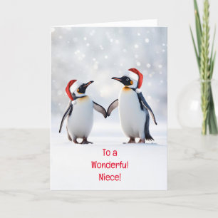 Niece Xmas Glad helgdagar Cute Two Penguins Snow Kort