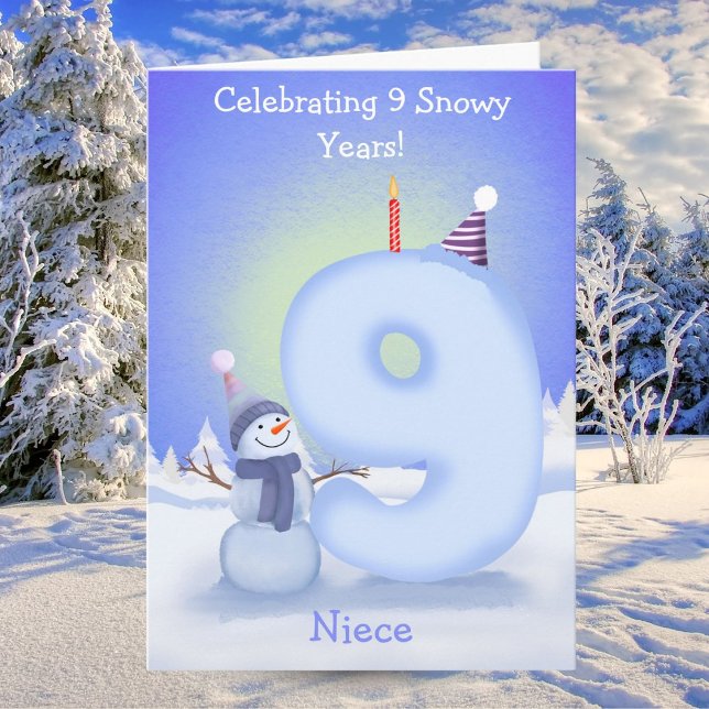Nieces 9-årsdag Snömannen bygger  Kort (Skapare uppladdad)