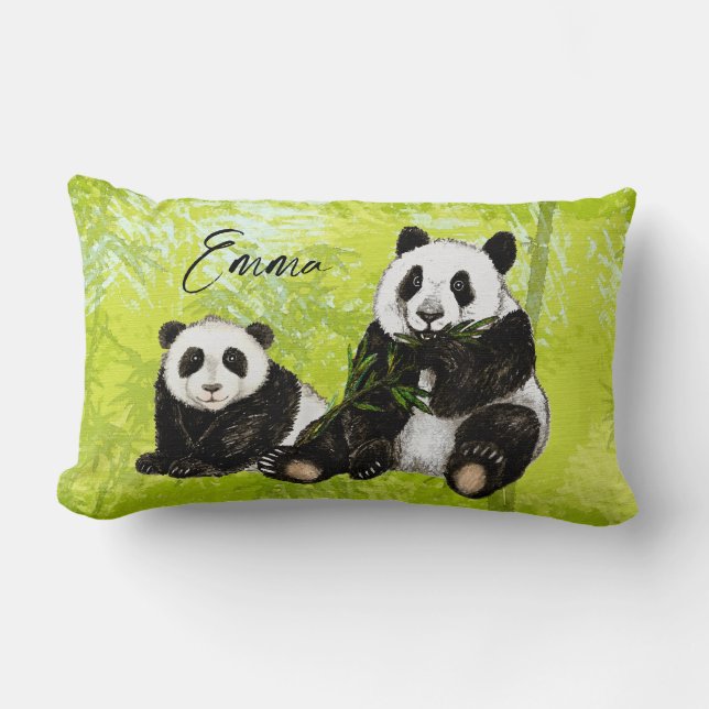 Niedliche Pandabären - handgemalt | Kissen Lumbarkudde (Framsida)