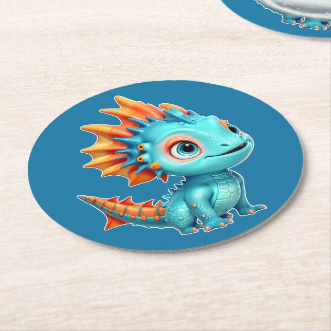 Niedlicher Alien-Drache, türkis -  Underlägg Papper Rund (Vinklad)