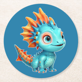 Niedlicher Alien-Drache, türkis -  Underlägg Papper Rund