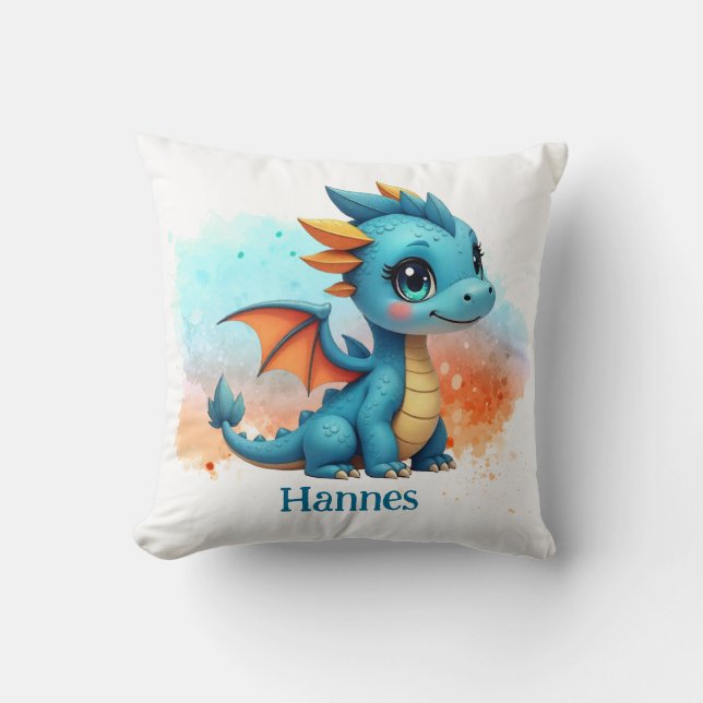 Niedlicher Babydrache blau orange - Kinder Kudde (Framsida)