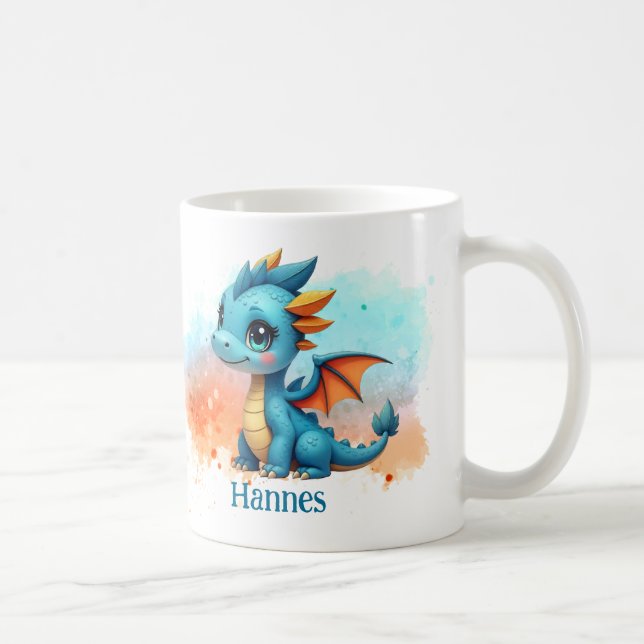 Niedlicher Babydrache blau orange - Kindertasse Kaffemugg (Höger)