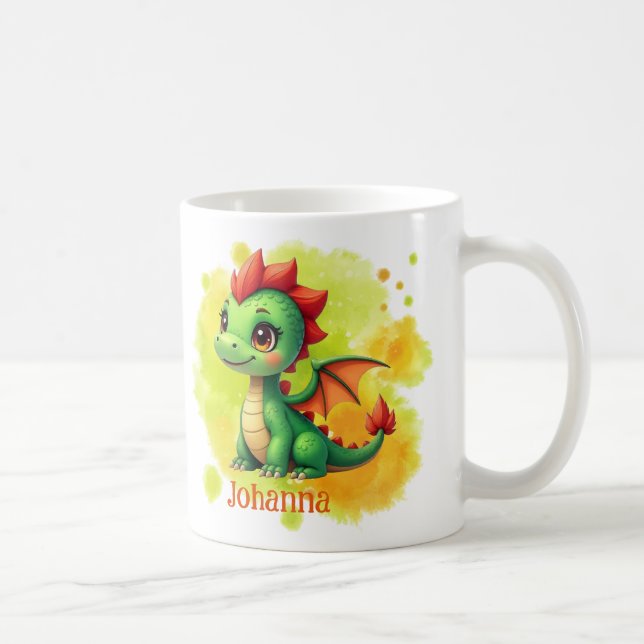 Niedlicher Babydrache grün orange - Kindertasse Kaffemugg (Höger)