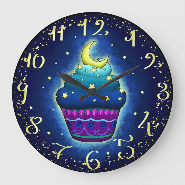 Niedlicher Cupake mit Mond und Sternen Stor Klocka (Framsida)