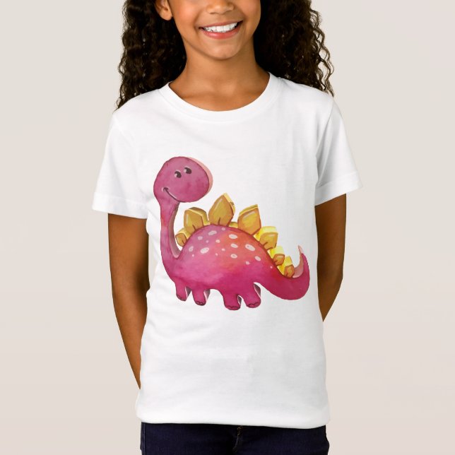 Niedlicher Rosa Dinosaurier Relief 3D-Look Mädchen T Shirt (Framsida)
