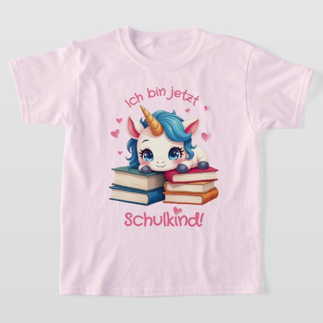 Niedliches Einhorn mit Büchern - Schulkind | T Shirt (Laydown)