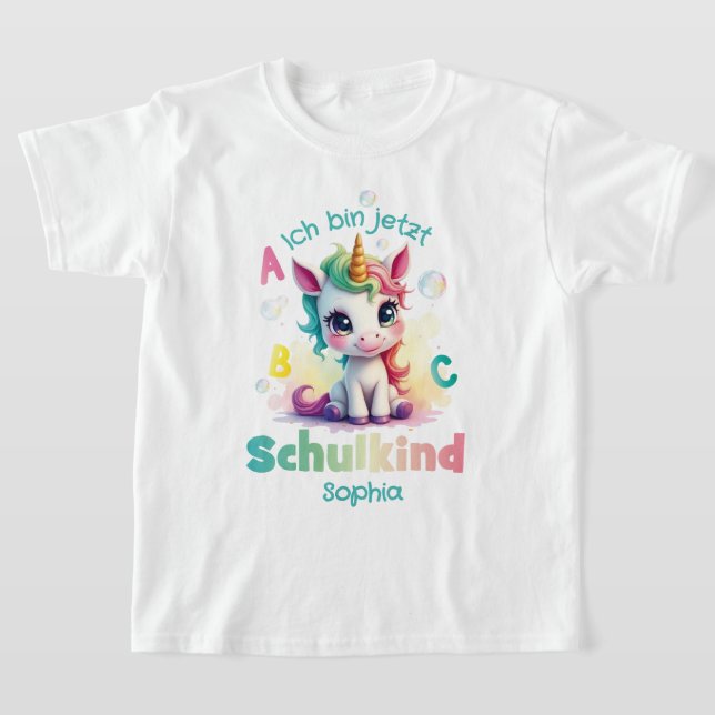 Niedliches Einhorn mit Seifenblasen - Schulkind | T Shirt (Laydown)
