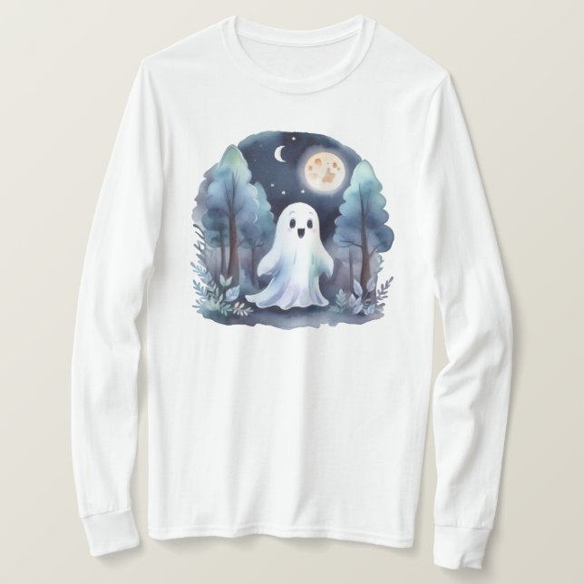Niedliches Gespenst Geist im Wald Longsleeve  T Shirt (Design framsida)