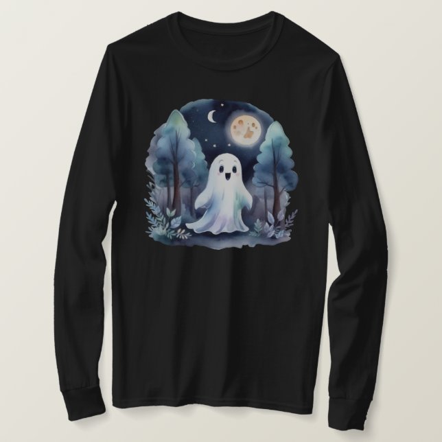 Niedliches Gespenst Geist im Wald Longsleeve  T Shirt (Design framsida)
