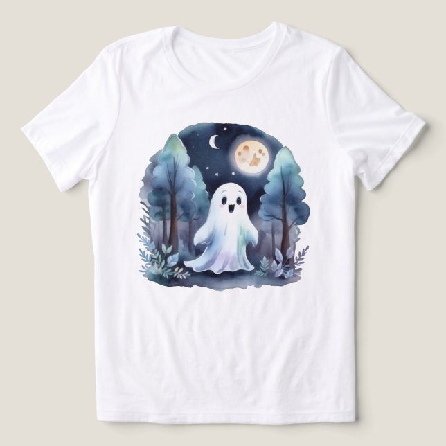 Niedliches Gespenst Geist im Wald Longsleeve  T Shirt (Design Framsida)