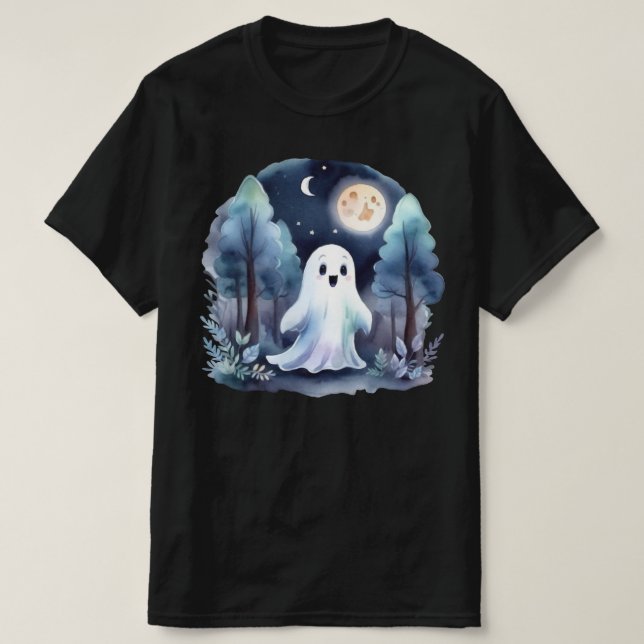 Niedliches Gespenst Geist im Wald Longsleeve  T Shirt (Design framsida)