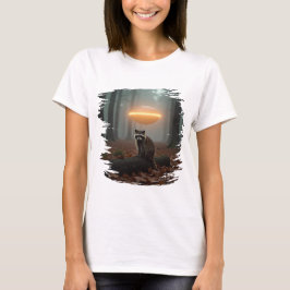 Niedliches Waschbär-UFO-Design im Wald T Shirt