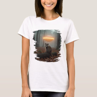 Niedliches Waschbär-UFO-Design im Wald T Shirt