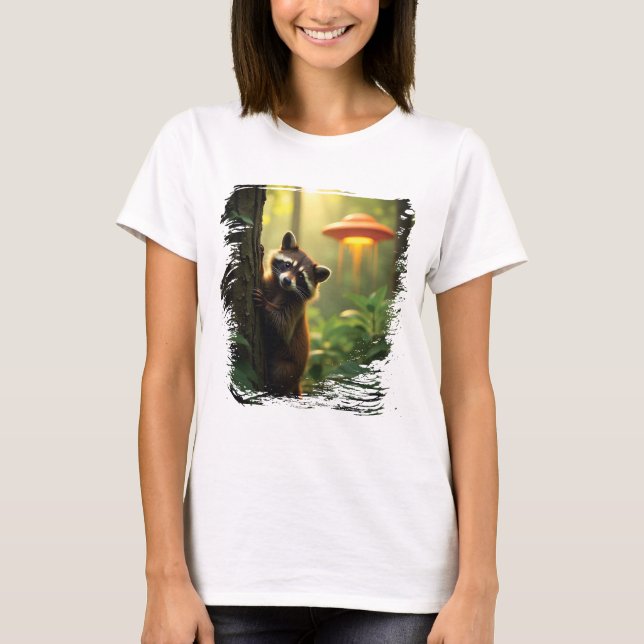 niedliches Waschbär-UFO-Design T Shirt (Framsida)
