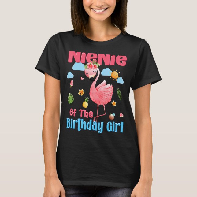 Nienie of the Birthday Girls Tropical Flamingo Fam T Shirt (Framsida)