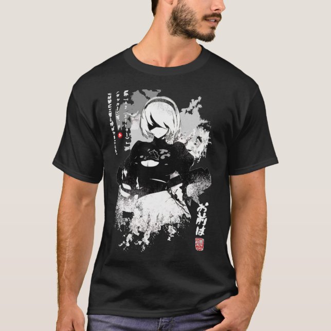 Nier Automata 2B Japan Ink AO DEN Gift Halloween D T Shirt (Framsida)