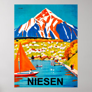 Niesen, bergstopp över sjön, Schweiz Poster